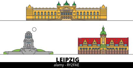 Deutschland, Leipziger Wahrzeichen Vector Illustration. Deutschland, Leipzig Stadt mit berühmten reisen Sehenswürdigkeiten, Skyline, Design. Stock Vektor