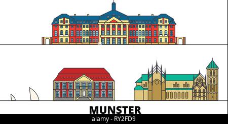 Deutschland, Münster flachbild Wahrzeichen Vector Illustration. Deutschland, Münster die Stadt mit dem berühmten reisen Sehenswürdigkeiten, Skyline, Design. Stock Vektor