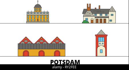 Deutschland, Potsdam flachbild Wahrzeichen Vector Illustration. Deutschland, Potsdam die Stadt mit dem berühmten reisen Sehenswürdigkeiten, Skyline, Design. Stock Vektor