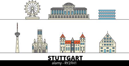 Deutschland, Stuttgart flachbild Wahrzeichen Vector Illustration. Deutschland, Stuttgart die Stadt mit dem berühmten reisen Sehenswürdigkeiten, Skyline, Design. Stock Vektor