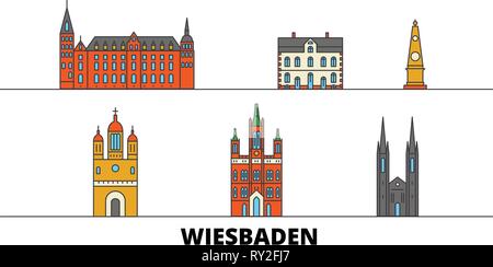 Deutschland, Wiesbaden flachbild Wahrzeichen Vector Illustration. Deutschland, Wiesbaden die Stadt mit dem berühmten reisen Sehenswürdigkeiten, Skyline, Design. Stock Vektor