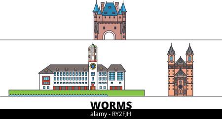 Deutschland, Worms flachbild Wahrzeichen Vector Illustration. Deutschland, Worms die Stadt mit dem berühmten reisen Sehenswürdigkeiten, Skyline, Design. Stock Vektor