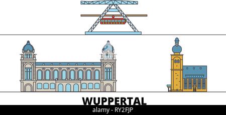 Deutschland, Wuppertal flachbild Wahrzeichen Vector Illustration. Deutschland, Wuppertal die Stadt mit dem berühmten reisen Sehenswürdigkeiten, Skyline, Design. Stock Vektor