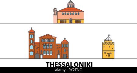 Griechenland, Thessaloniki flachbild Wahrzeichen Vector Illustration. Griechenland, Thessaloniki, die Stadt mit dem berühmten reisen Sehenswürdigkeiten, Skyline, Design. Stock Vektor