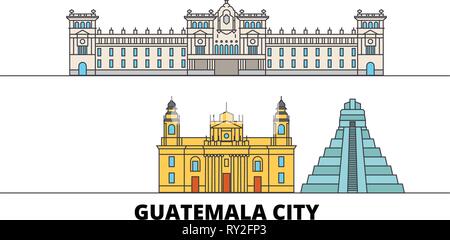 Guatemala, Guatemala Stadt, Flachbild Wahrzeichen Vector Illustration. Guatemala, Guatemala Stadt, die Stadt mit dem berühmten reisen Sehenswürdigkeiten, Skyline, Design. Stock Vektor