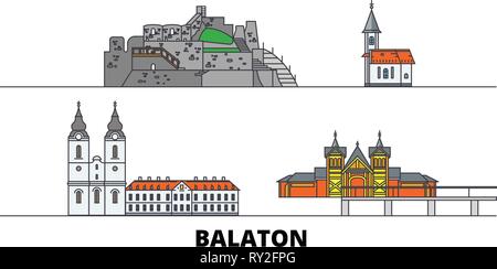 Ungarn, Balaton flachbild Wahrzeichen Vector Illustration. Ungarn, Plattensee die Stadt mit dem berühmten reisen Sehenswürdigkeiten, Skyline, Design. Stock Vektor