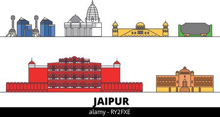 Indien, Jaipur flachbild Wahrzeichen Vector Illustration. Indien, Jaipur, die Stadt mit dem berühmten reisen Sehenswürdigkeiten, Skyline, Design. Stock Vektor