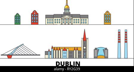 Irland, Dublin flachbild Wahrzeichen Vector Illustration. Irland, Dublin, die Stadt mit dem berühmten reisen Sehenswürdigkeiten, Skyline, Design. Stock Vektor