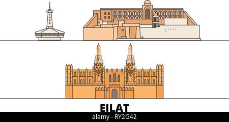 Israel, Eilat flachbild Wahrzeichen Vector Illustration. Israel, Eilat Linie Stadt mit berühmten reisen Sehenswürdigkeiten, Skyline, Design. Stock Vektor