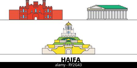 Israel, Haifa flachbild Wahrzeichen Vector Illustration. Israel, Haifa, die Stadt mit dem berühmten reisen Sehenswürdigkeiten, Skyline, Design. Stock Vektor