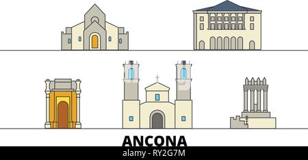 Italien, Ancona flachbild Wahrzeichen Vector Illustration. Italien, Ancona Linie Stadt mit berühmten reisen Sehenswürdigkeiten, Skyline, Design. Stock Vektor