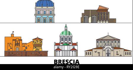 Italien, Brescia flachbild Wahrzeichen Vector Illustration. Italien, Brescia die Stadt mit dem berühmten reisen Sehenswürdigkeiten, Skyline, Design. Stock Vektor