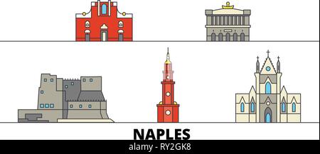 Italien, Neapel flachbild Wahrzeichen Vector Illustration. Italien, Neapel die Stadt mit dem berühmten reisen Sehenswürdigkeiten, Skyline, Design. Stock Vektor