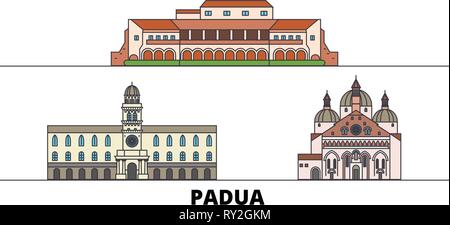 Italien, Padua flachbild Wahrzeichen Vector Illustration. Italien, Padua die Stadt mit dem berühmten reisen Sehenswürdigkeiten, Skyline, Design. Stock Vektor