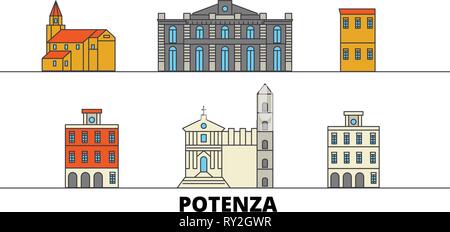 Italien, Potenza flachbild Wahrzeichen Vector Illustration. Italien, Potenza Linie Stadt mit berühmten reisen Sehenswürdigkeiten, Skyline, Design. Stock Vektor