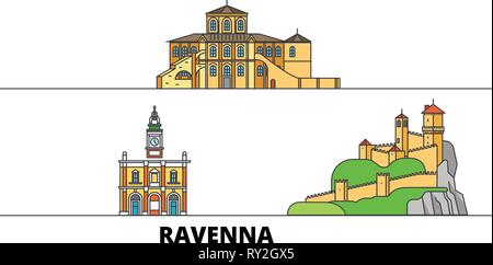 Italien, Ravenna flachbild Wahrzeichen Vector Illustration. Italien, Ravenna die Stadt mit dem berühmten reisen Sehenswürdigkeiten, Skyline, Design. Stock Vektor