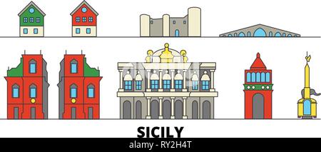 Italien, Sizilien flachbild Wahrzeichen Vector Illustration. Italien, Sizilien die Stadt mit dem berühmten reisen Sehenswürdigkeiten, Skyline, Design. Stock Vektor