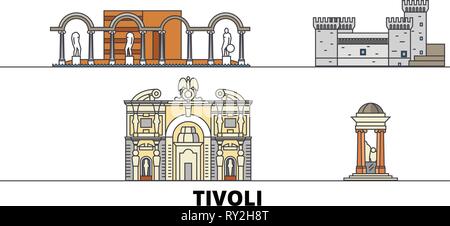 Italien, Tivoli flachbild Wahrzeichen Vector Illustration. Italien, Tivoli Linie Stadt mit berühmten reisen Sehenswürdigkeiten, Skyline, Design. Stock Vektor