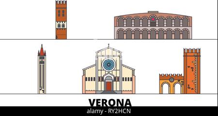 Italien, Verona flachbild Wahrzeichen Vector Illustration. Italien, Verona, die Stadt mit dem berühmten reisen Sehenswürdigkeiten, Skyline, Design. Stock Vektor