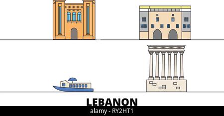 Libanon flachbild Wahrzeichen Vector Illustration. Libanon die Stadt mit dem berühmten reisen Sehenswürdigkeiten, Skyline, Design. Stock Vektor