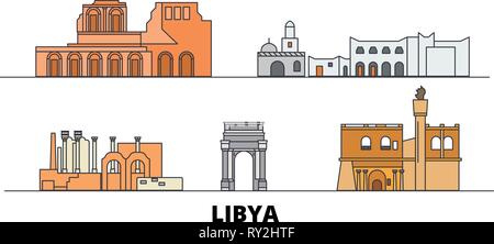 Libyen flachbild Wahrzeichen Vector Illustration. Libyen die Stadt mit dem berühmten reisen Sehenswürdigkeiten, Skyline, Design. Stock Vektor