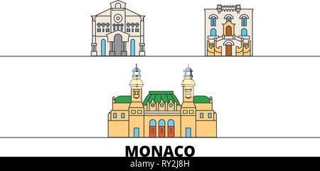 Monaco flachbild Wahrzeichen Vector Illustration. Monaco die Stadt mit dem berühmten reisen Sehenswürdigkeiten, Skyline, Design. Stock Vektor