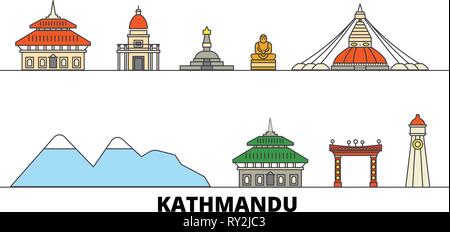 Nepal, Kathmandu flachbild Wahrzeichen Vector Illustration. Nepal, Kathmandu Linie Stadt mit berühmten reisen Sehenswürdigkeiten, Skyline, Design. Stock Vektor