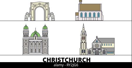 Neuseeland, Christchurch flachbild Wahrzeichen Vector Illustration. Neuseeland, Christchurch die Stadt mit dem berühmten reisen Sehenswürdigkeiten, Skyline, Design. Stock Vektor