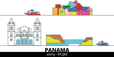 Panama flachbild Wahrzeichen Vector Illustration. Panama-Stadt mit berühmten reisen Sehenswürdigkeiten, Skyline, Design. Stock Vektor