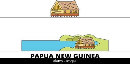 Papua-neuguinea flachbild Wahrzeichen Vector Illustration. Papua Neuguinea die Stadt mit dem berühmten reisen Sehenswürdigkeiten, Skyline, Design. Stock Vektor