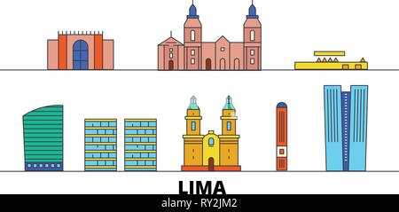 Peru, Lima Flat Wahrzeichen Vector Illustration. Peru, Lima, die Stadt mit dem berühmten reisen Sehenswürdigkeiten, Skyline, Design. Stock Vektor