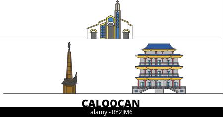 Philippinen, Caloocan flachbild Wahrzeichen Vector Illustration. Philippinen, Caloocan City Line mit berühmten reisen Sehenswürdigkeiten, Skyline, Design. Stock Vektor