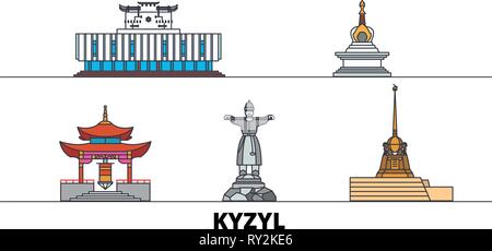 Russland, Kyzyl flachbild Wahrzeichen Vector Illustration. Russland, Kyzyl Linie Stadt mit berühmten reisen Sehenswürdigkeiten, Skyline, Design. Stock Vektor