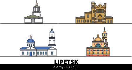 Russland, Lipetsk flachbild Wahrzeichen Vector Illustration. Russland, Lipetsk Linie Stadt mit berühmten reisen Sehenswürdigkeiten, Skyline, Design. Stock Vektor