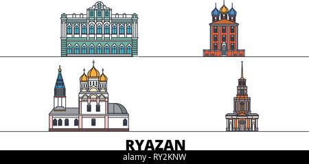 Russland, Ryazan flachbild Wahrzeichen Vector Illustration. Russland, Ryazan Linie Stadt mit berühmten reisen Sehenswürdigkeiten, Skyline, Design. Stock Vektor