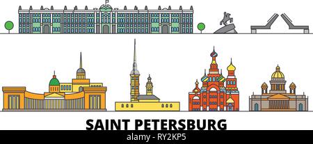 Russland, Sankt Petersburg flachbild Wahrzeichen Vector Illustration. Russland, Sankt Petersburg die Stadt mit dem berühmten reisen Sehenswürdigkeiten, Skyline, Design. Stock Vektor