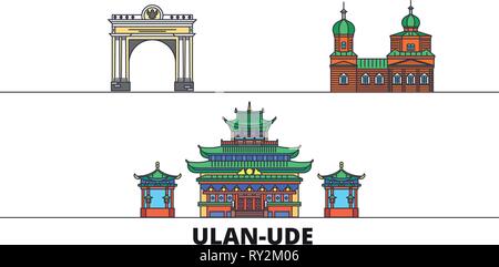 Russland, Ulan Ude flachbild Wahrzeichen Vector Illustration. Russland, Ulan Ude Linie Stadt mit berühmten reisen Sehenswürdigkeiten, Skyline, Design. Stock Vektor