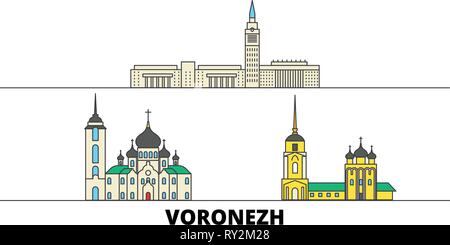 Russland, Woronesch flachbild Wahrzeichen Vector Illustration. Russland, Woronesch Linie Stadt mit berühmten reisen Sehenswürdigkeiten, Skyline, Design. Stock Vektor