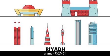 Saudi Arabien, Riyadh flachbild Wahrzeichen Vector Illustration. Saudi Arabien, Riyadh Linie Stadt mit berühmten reisen Sehenswürdigkeiten, Skyline, Design. Stock Vektor