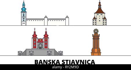 Die Slowakei, Banska Stiavnica flachbild Wahrzeichen Vector Illustration. Die Slowakei, Banska Stiavnica Linie Stadt mit berühmten reisen Sehenswürdigkeiten, Skyline, Design. Stock Vektor