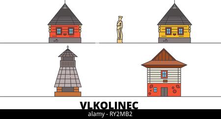 Vlkolinec Slowakei, Flachbild Wahrzeichen Vector Illustration. Vlkolinec Slowakei, die Stadt mit dem berühmten reisen Sehenswürdigkeiten, design Skyline. Stock Vektor