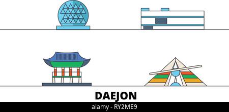 Südkorea, Daejon flachbild Wahrzeichen Vector Illustration. Südkorea, Daejon Linie Stadt mit berühmten reisen Sehenswürdigkeiten, Skyline, Design. Stock Vektor