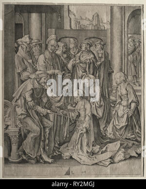 Esther vor Ahasveros, 1518. Lucas van Leyden (Niederländisch, 1494-1533). Gravur Stockfoto