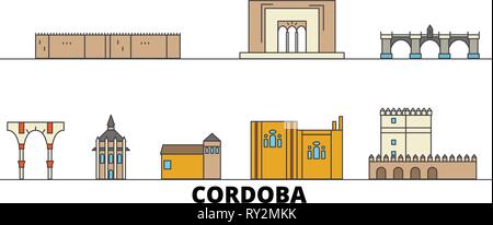 Spanien, Cordoba flachbild Wahrzeichen Vector Illustration. Spanien, Cordoba, die Stadt mit dem berühmten reisen Sehenswürdigkeiten, Skyline, Design. Stock Vektor