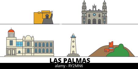 Spanien, Las Palmas flachbild Wahrzeichen Vector Illustration. Spanien, Las Palmas die Stadt mit dem berühmten reisen Sehenswürdigkeiten, Skyline, Design. Stock Vektor