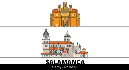 Spanien, Salamanca flachbild Wahrzeichen Vector Illustration. Spanien, Salamanca die Stadt mit dem berühmten reisen Sehenswürdigkeiten, Skyline, Design. Stock Vektor