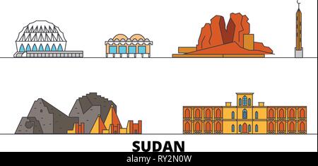 Sudan flachbild Wahrzeichen Vector Illustration. Sudan die Stadt mit dem berühmten reisen Sehenswürdigkeiten, Skyline, Design. Stock Vektor