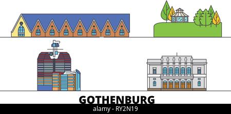 Schweden, Göteborg flachbild Wahrzeichen Vector Illustration. Schweden, Göteborg die Stadt mit dem berühmten reisen Sehenswürdigkeiten, Skyline, Design. Stock Vektor