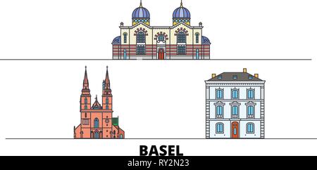 Schweiz, Basel flachbild Wahrzeichen Vector Illustration. Schweiz, Basel-Stadt mit berühmten reisen Sehenswürdigkeiten, Skyline, Design. Stock Vektor