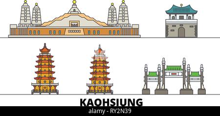 Taiwan Kaohsiung flachbild Wahrzeichen Vector Illustration. Taiwan Kaohsiung die Stadt mit dem berühmten reisen Sehenswürdigkeiten, Skyline, Design. Stock Vektor